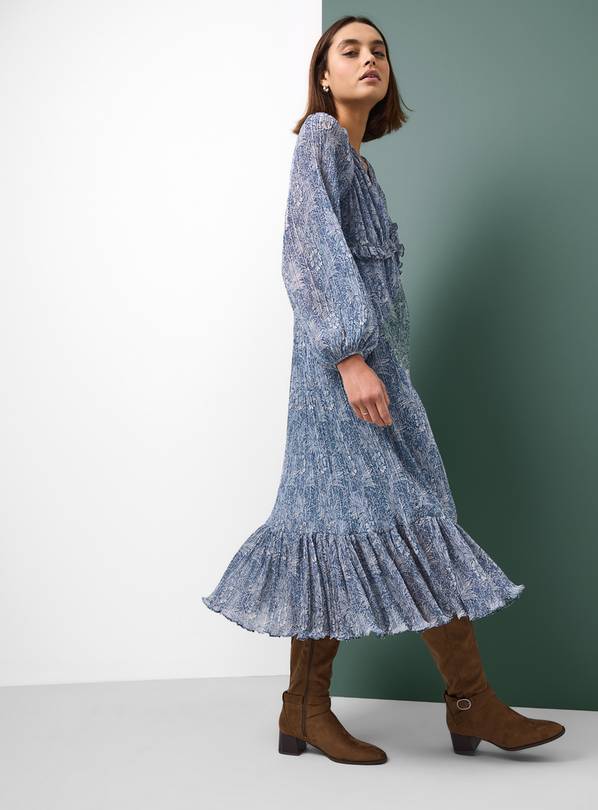 Tu x Morris & Co. Light Blue Midaxi Printed Chiffon Tea Dress 14